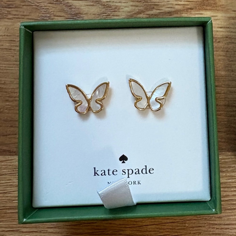 NIB Kate Spade All A Flutter Mother Of Pearl Butterfly earrings